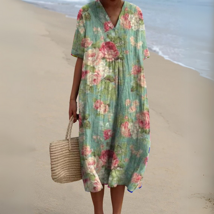 Lora Colorful Floral Summer Dress, view 6 - Elena Harper