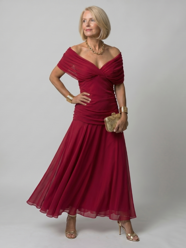 Midi dress for women with off-the-shoulder design - Fluid and romantic