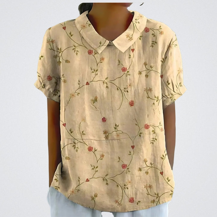 Lina™ - Stylish Linen Blouse with Floral Pattern