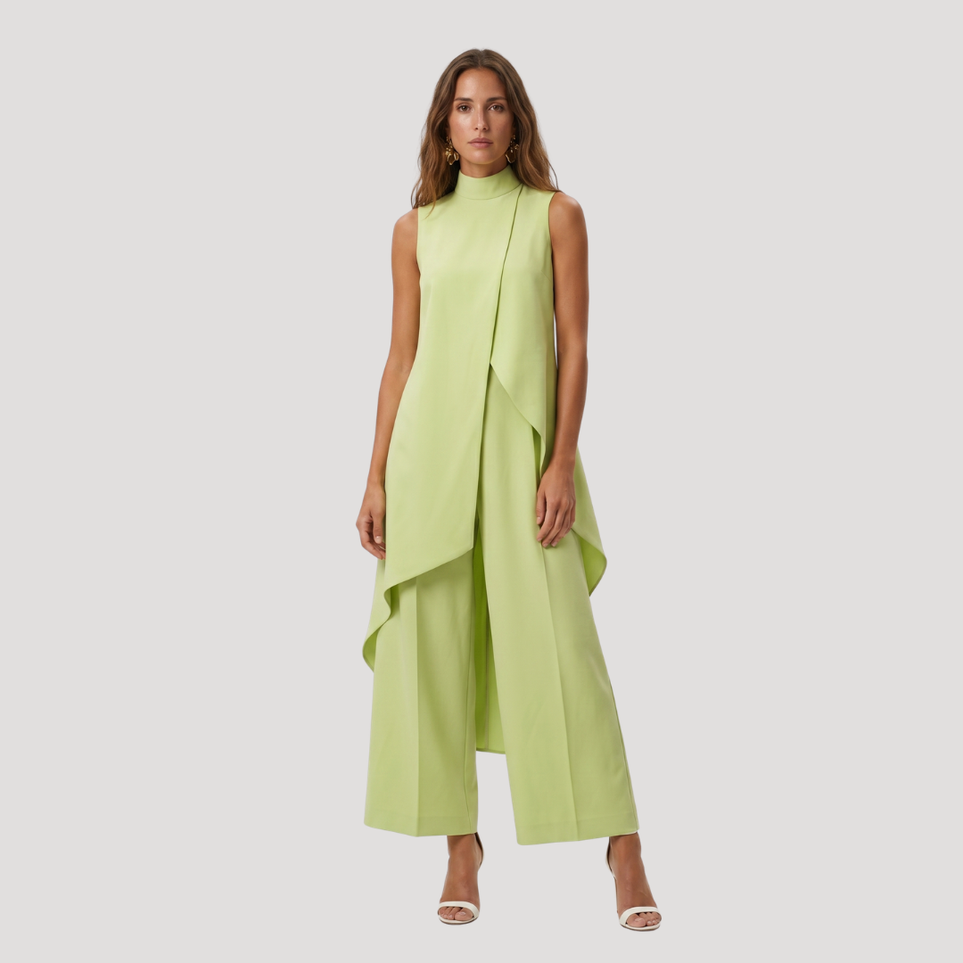 Elegant Women's Asymmetrical Long Top and Wide Leg Pants Set