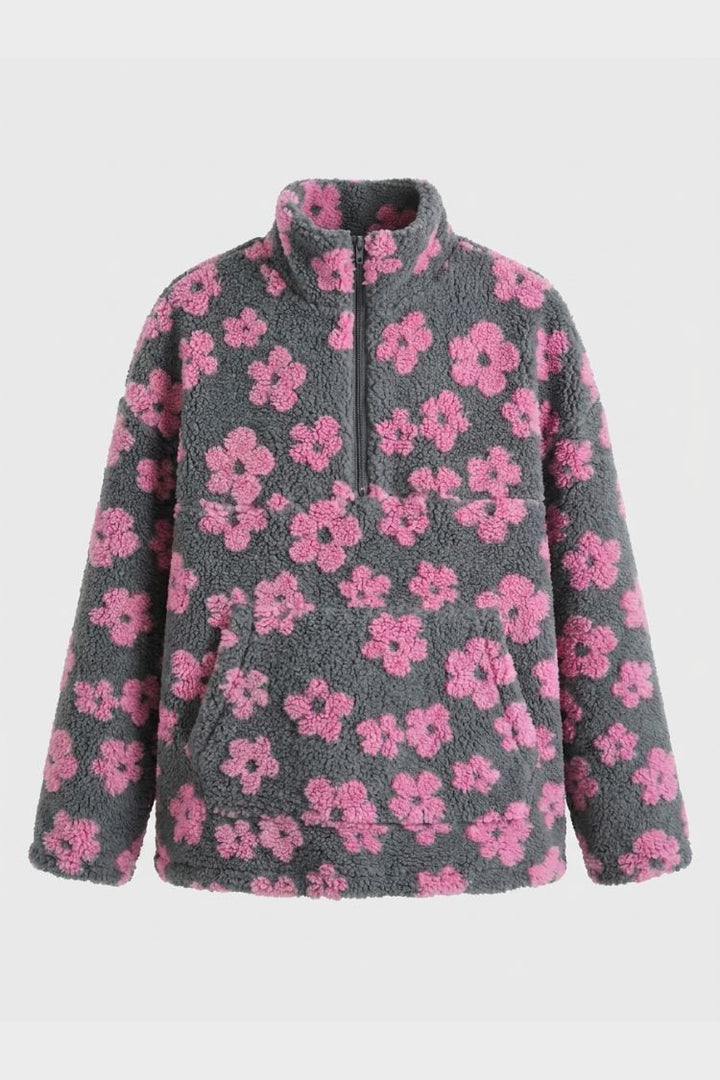 Women's Oversized Sweater with Floral Pattern | High Neck & Loose Fit