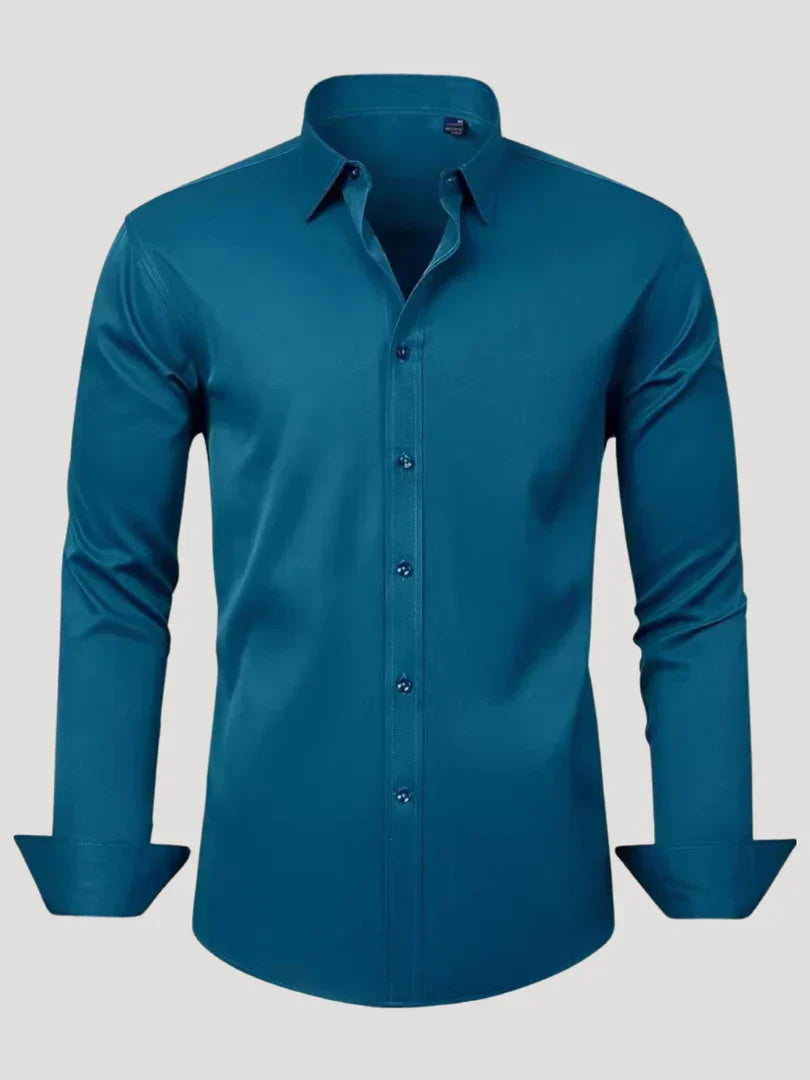 Bordon Non-Iron Stretch Shirt with Button Placket, view 10 - Elena Harper
