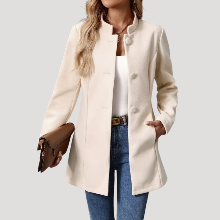 Women's Buttoned Coat with High Collar