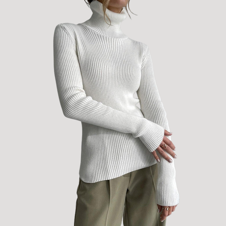 Fitted Women's Sweater with High Neck and Long Sleeves