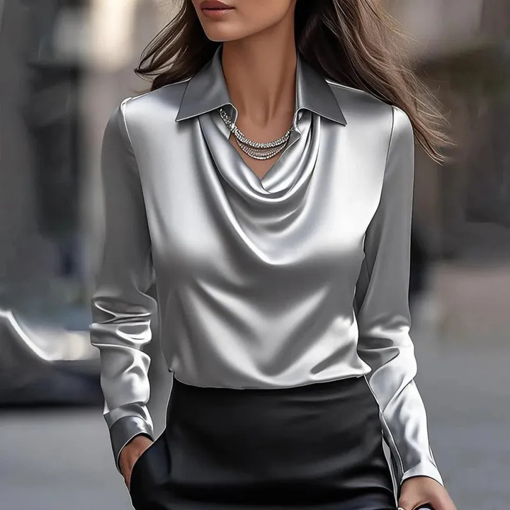 Neli™ | Chic Shiny Blouse with Long Sleeves