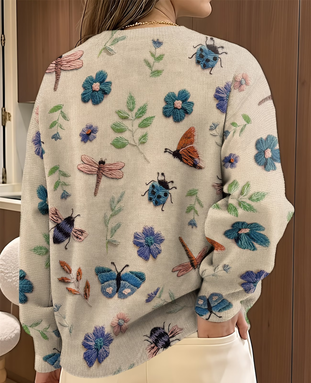 Lesa Pullover with Flower and Insect Pattern, view 5 - Elena Harper