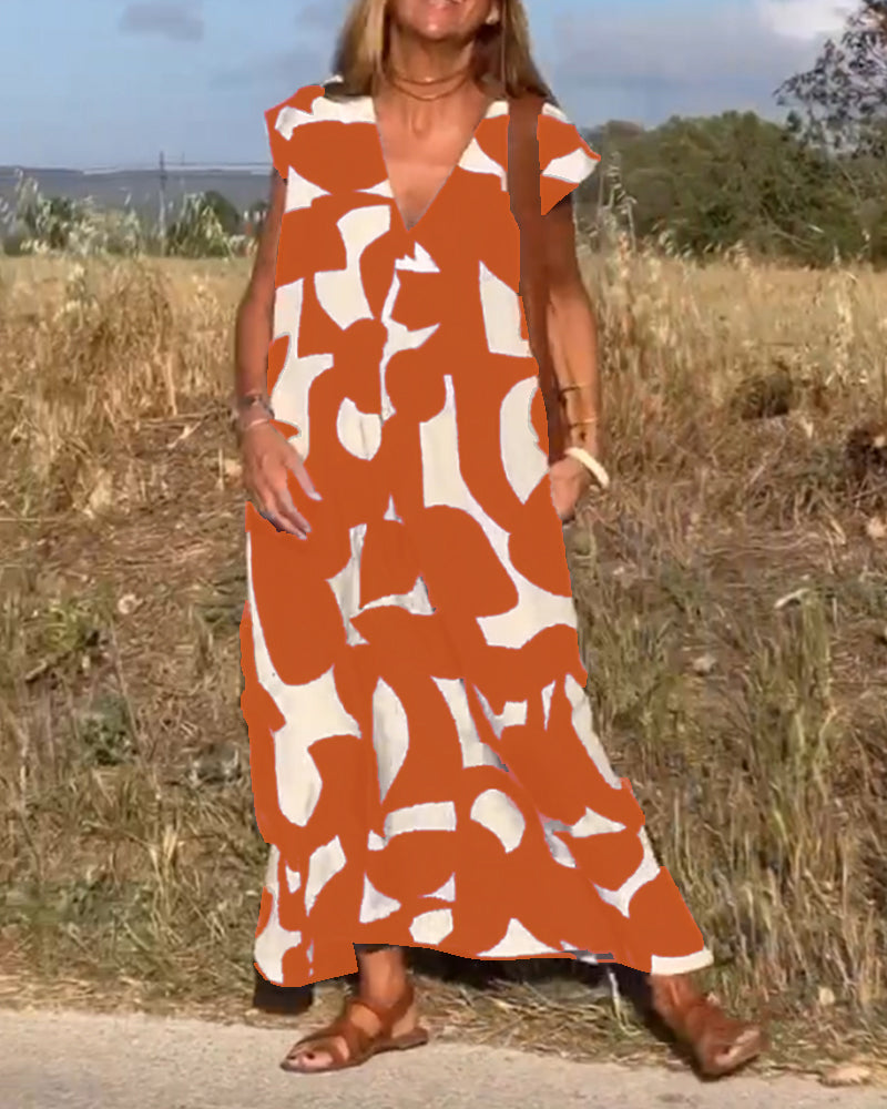 Sophie - V-neck Printed Maxi Dress