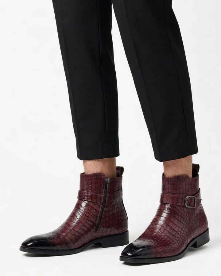 Mid-High Textured Boots with Side Zip
