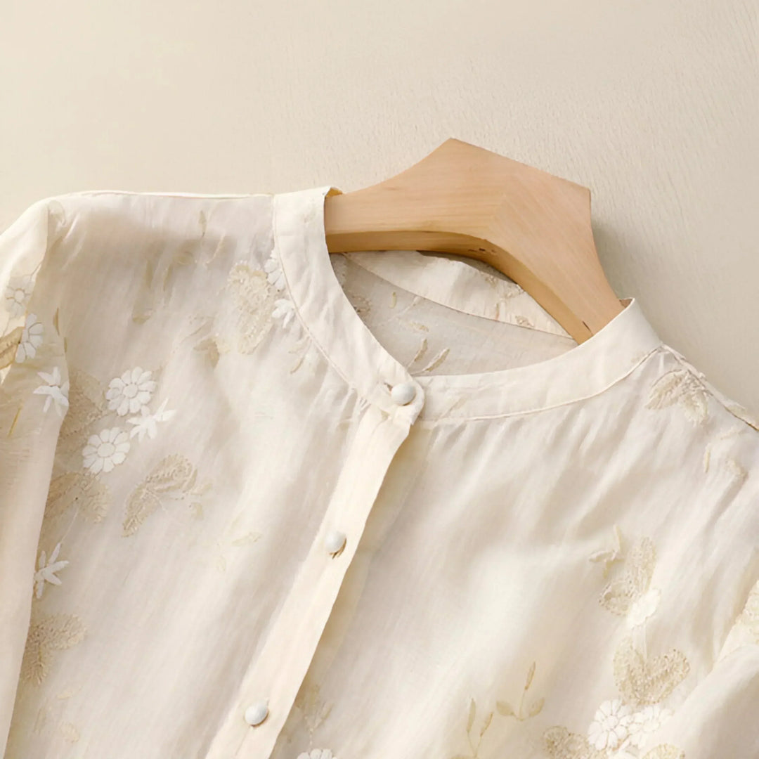 Celest Floral Embroidered Cotton Top, view 4 - Elena Harper