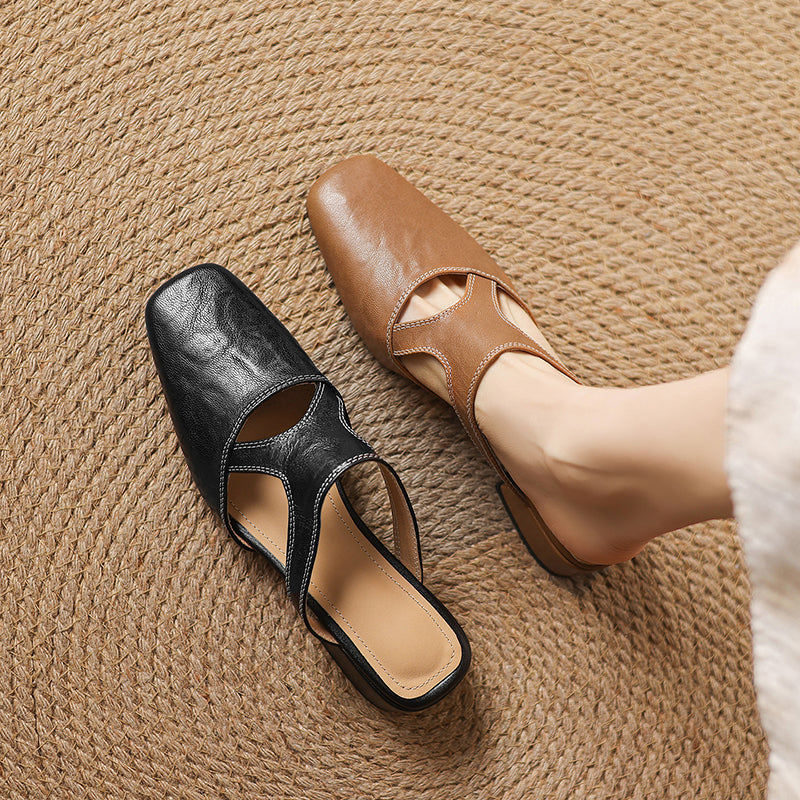 Women's Leather Block Heel Mules – Dessa