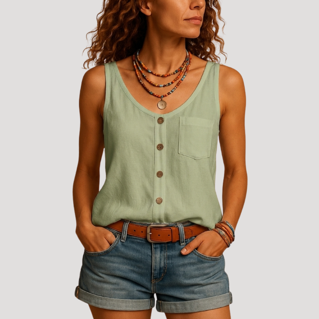 Women's Sleeveless Button Top