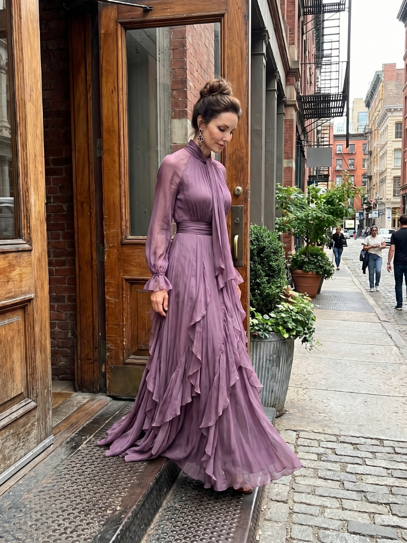 Demetria Tie Neck Ruffle Tiered Maxi Dress - Elena Harper