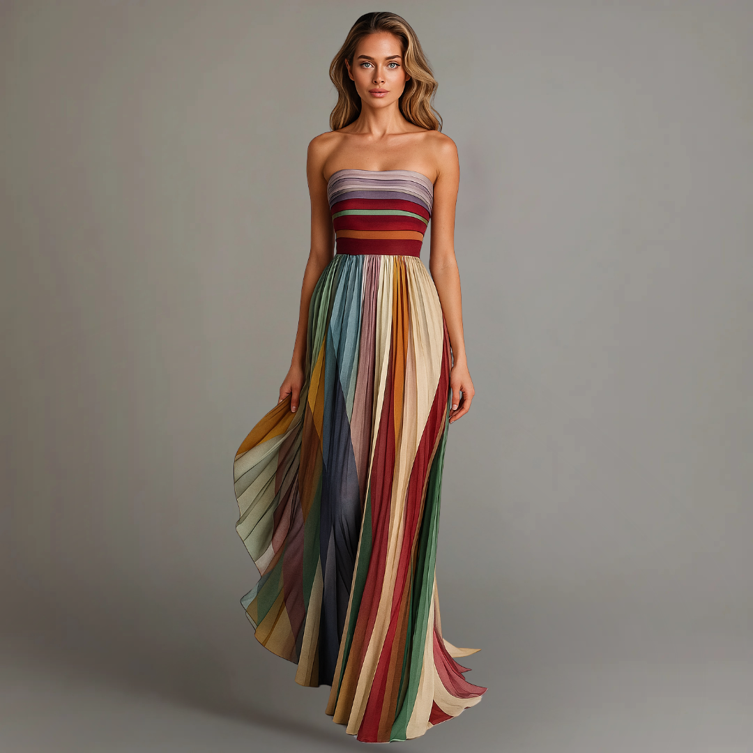 Women's Strapless Pleated Maxi Dress - Summer Party Elegance