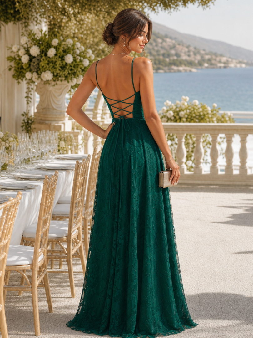 Women's Spaghetti Strap Full Lace Maxi Dress