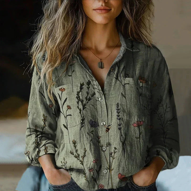 Phoebe | Women's Printed Button Front Long Sleeve Top