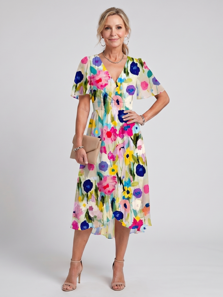 Women's Floral Print Flutter Sleeve Midi Dress for Effortless Style