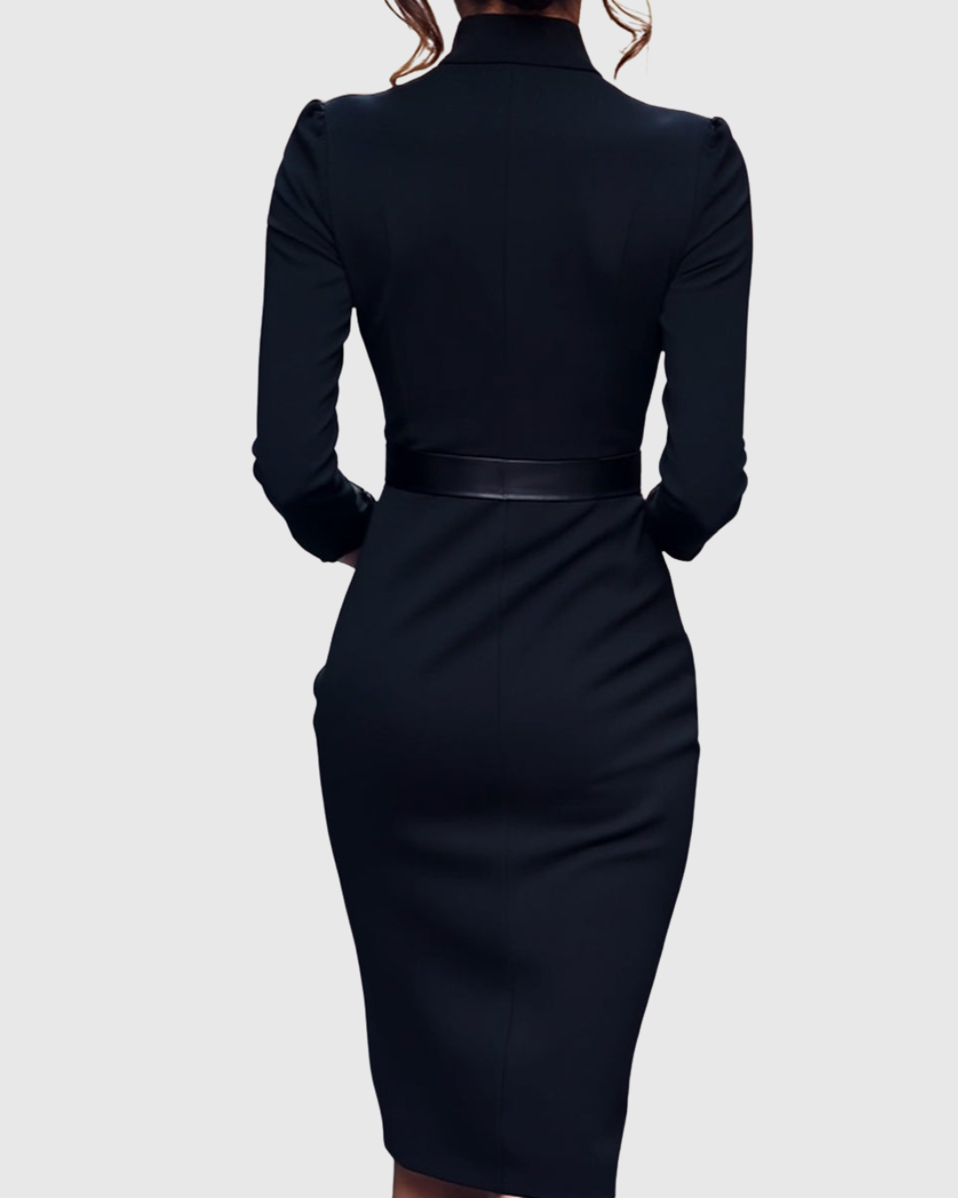 Women's Elegant Mock Wrap Midi Dress with Flattering Belt