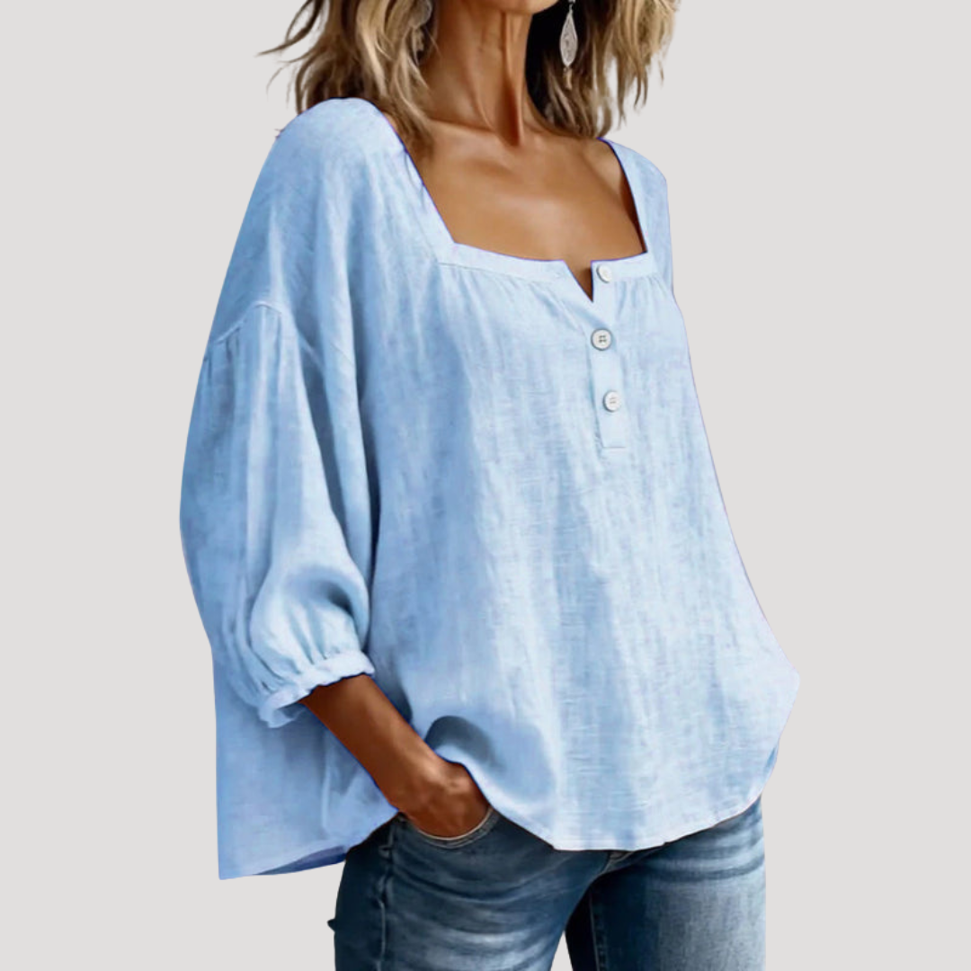 Casual Buttoned Square Neck Blouse for Women