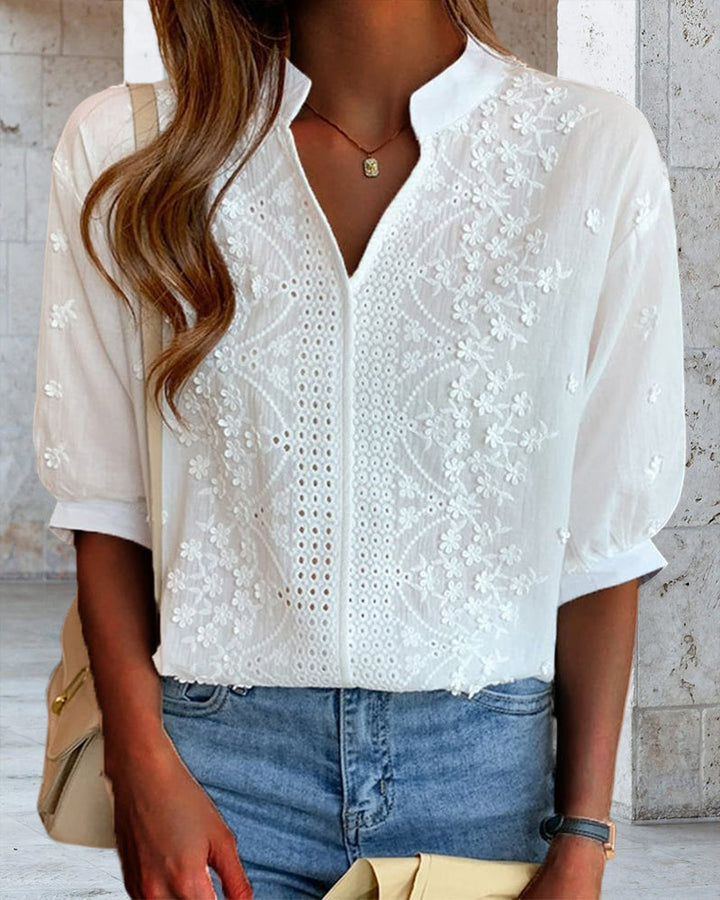 Bethany | Women V Neck Puff Sleeve Blouse