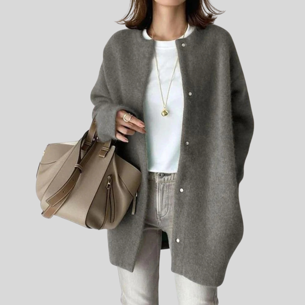 Women's Button-Front Cardigan with Ribbed Cuffs