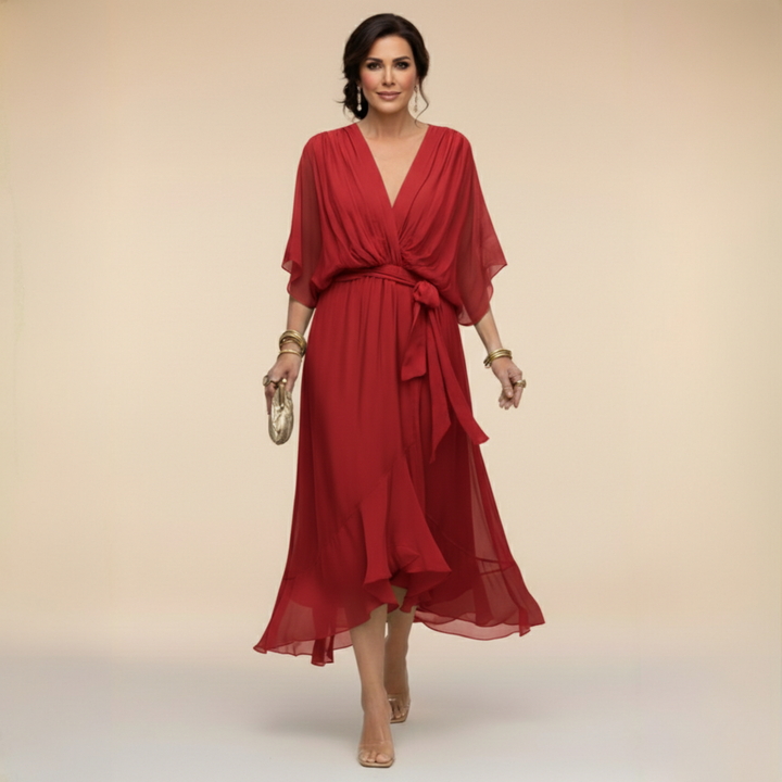 CHIFFON DRESS WITH V-NECK FOR WOMEN