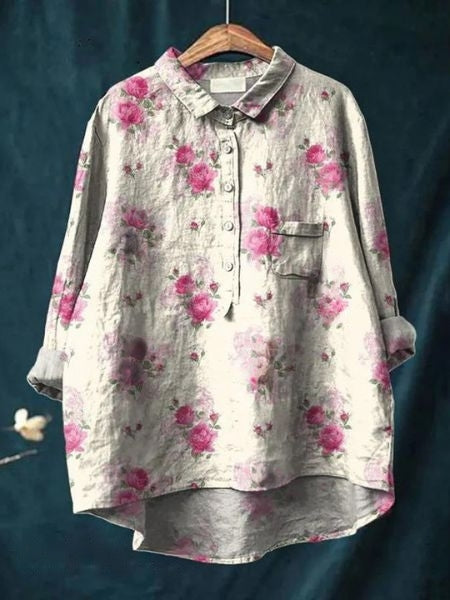 Bella | Women's Floral Button Front Pocket Blouse