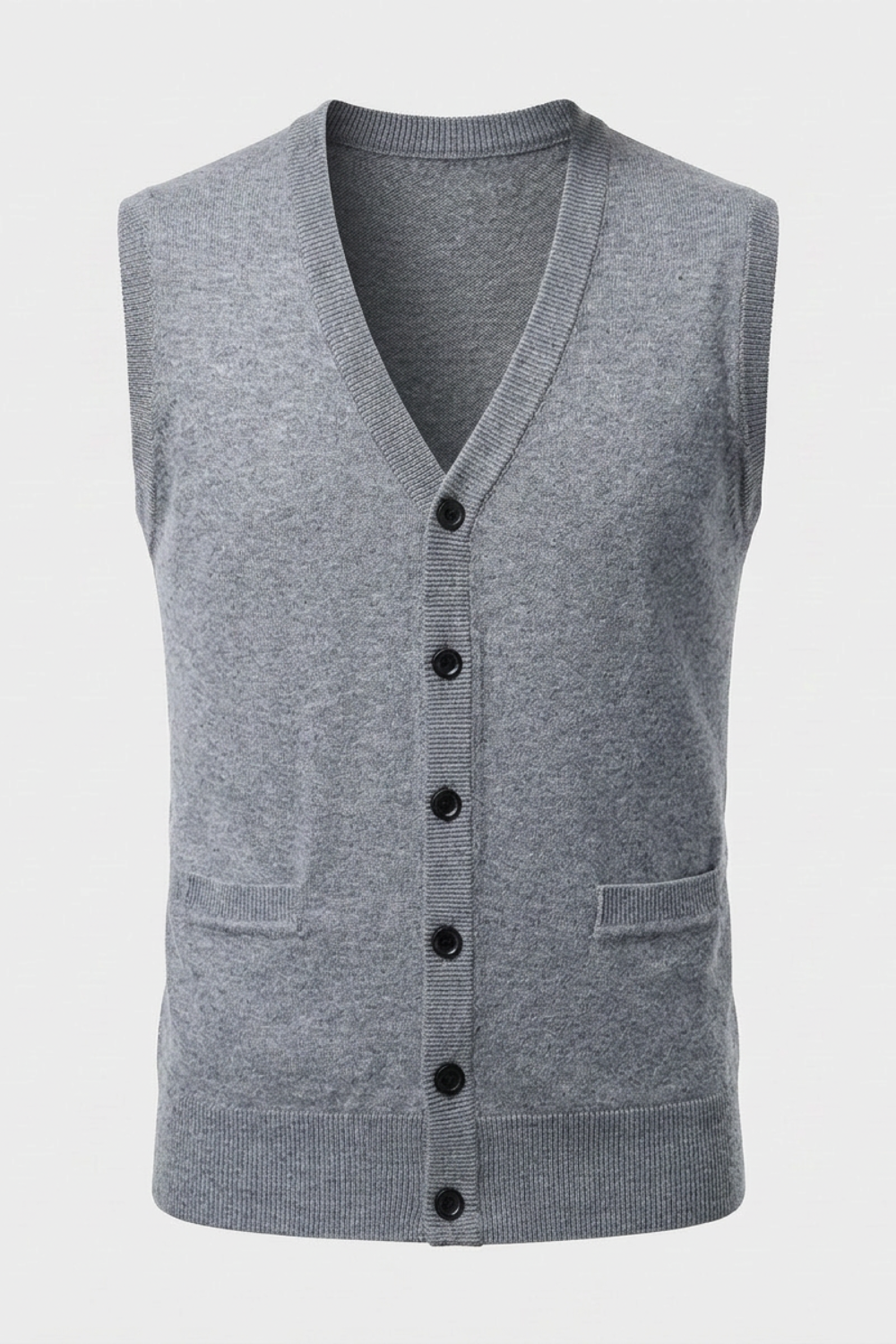 Men's Knitted Vest with V-Neck and Button Placket