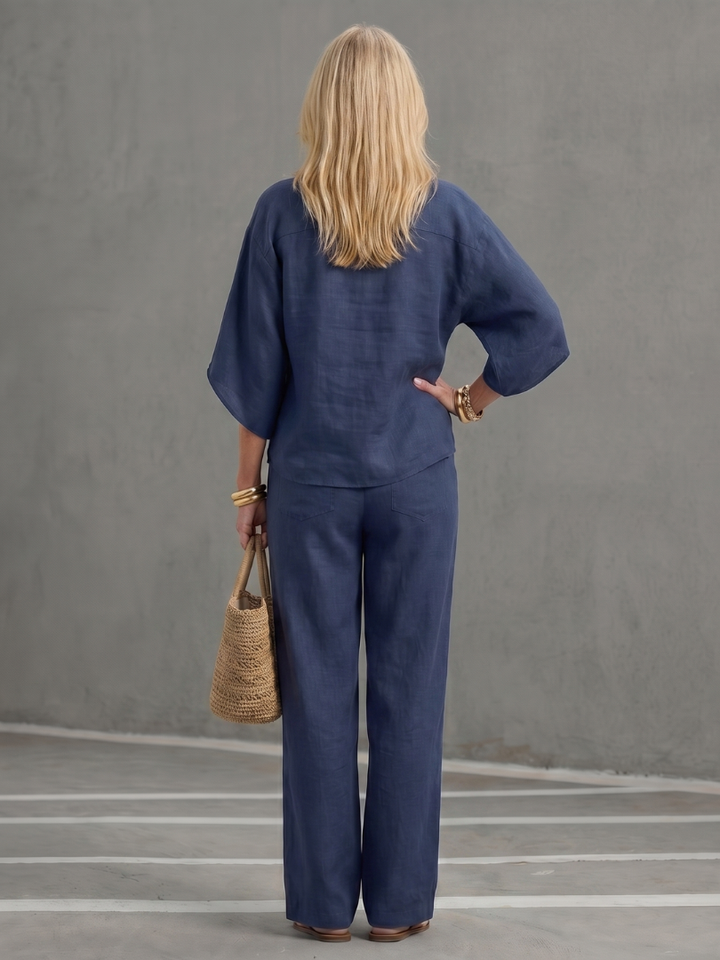 Amity Button Front Relaxed Tunic Trouser Set - Elena Harper