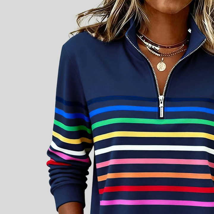 Sanne™ | Colorful Striped Sweater with Quarter Zip