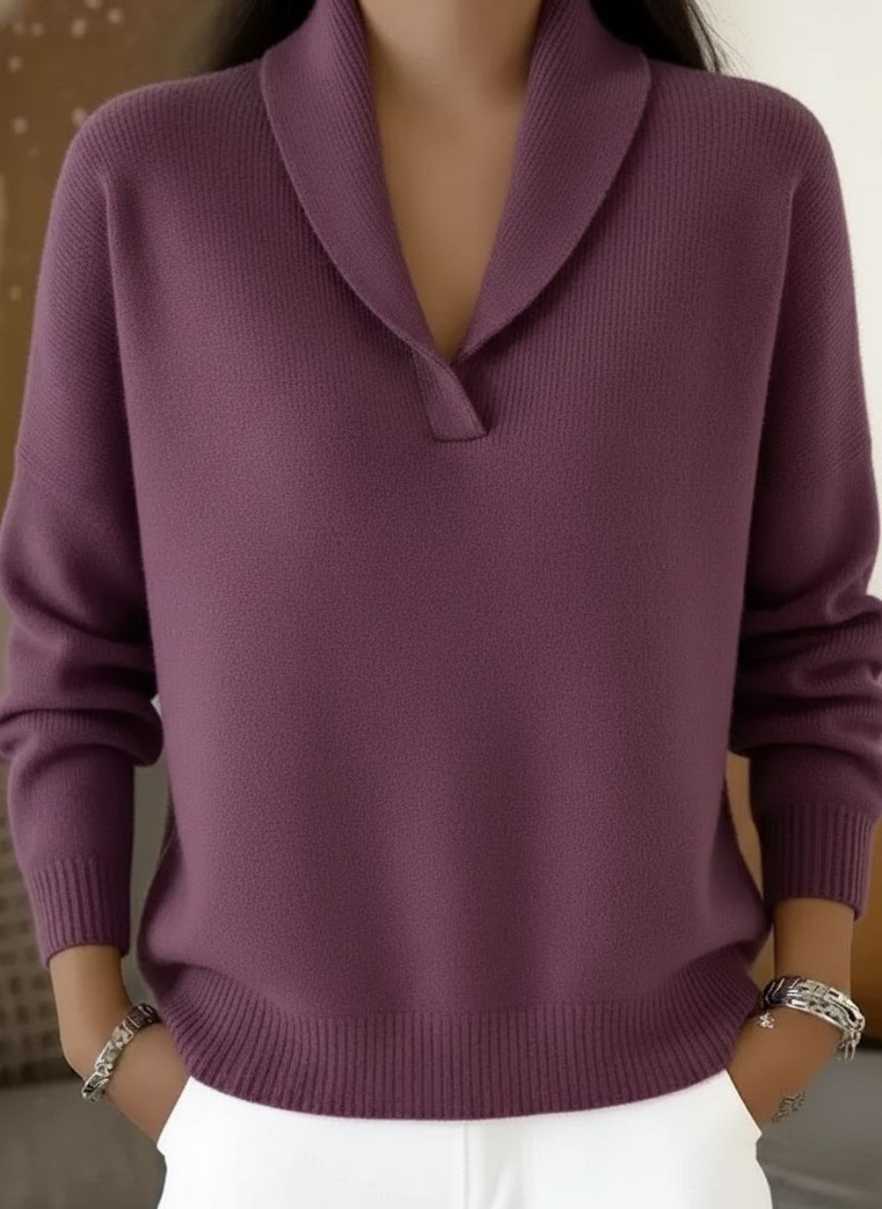 Women's Draped Shawl Collar Sweater in Soft Knit