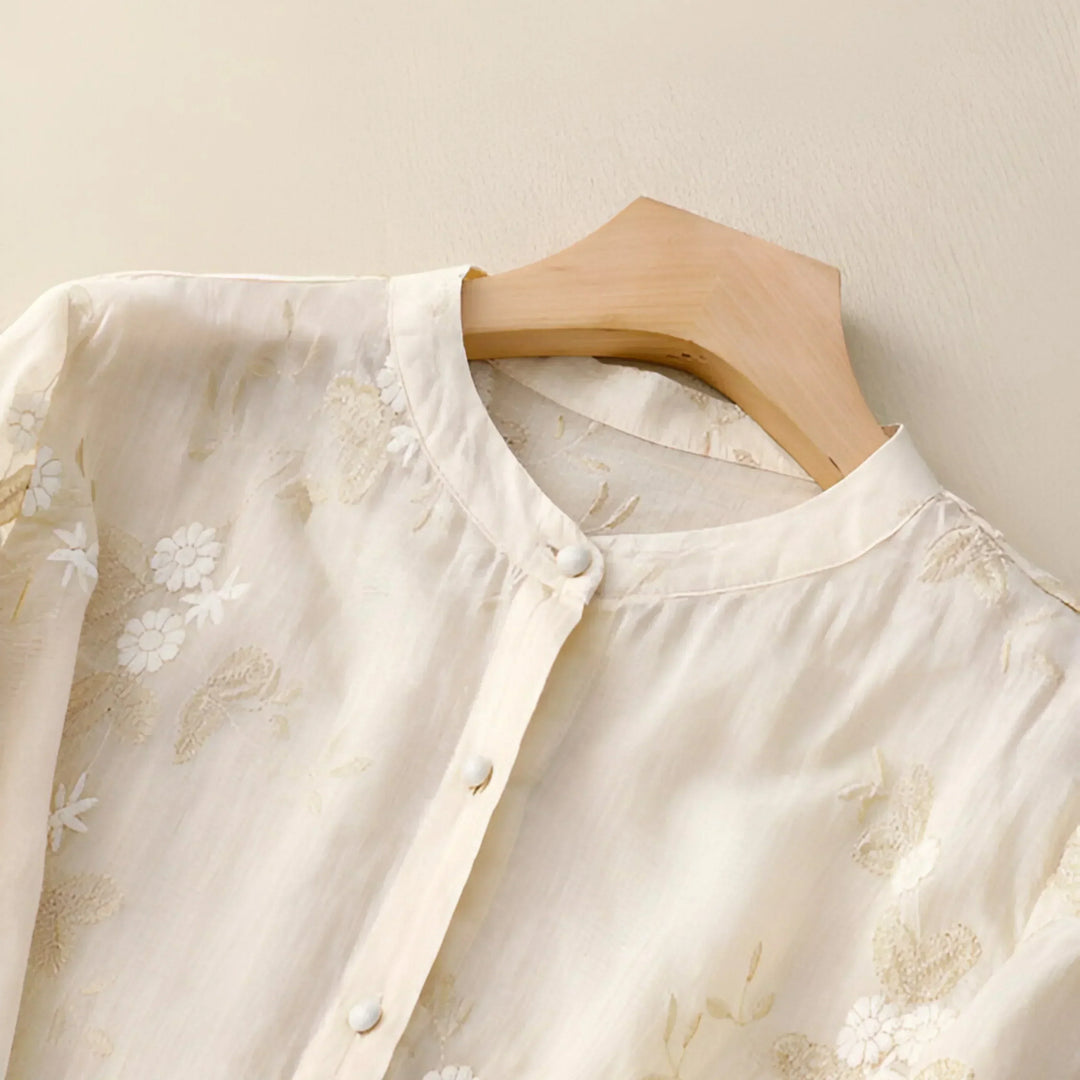 Carmelita Embroidered Sheer Blouse, view 5 - Elena Harper