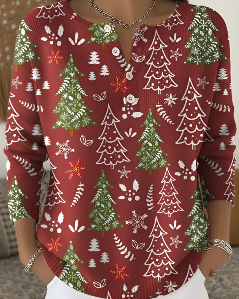 Emy Festive Christmas Print Top, view 7 - Elena Harper