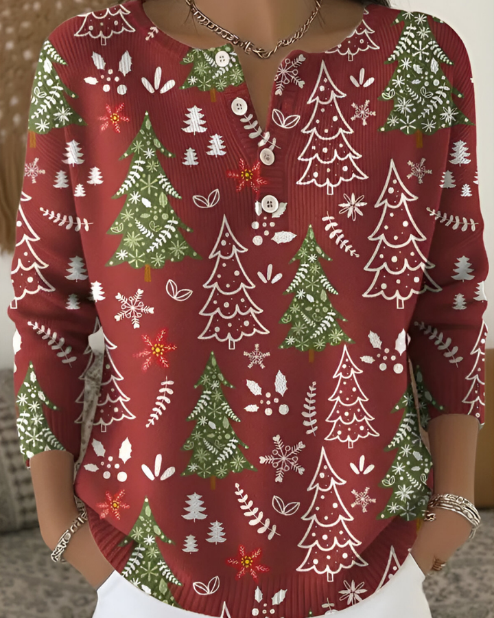 Emy Festive Christmas Print Top, view 7 - Elena Harper