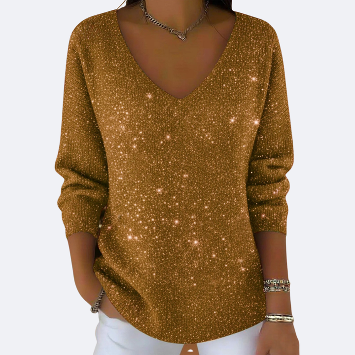 GIULIA Elegant V-Neck Sweater with Shine, view 8 - Elena Harper