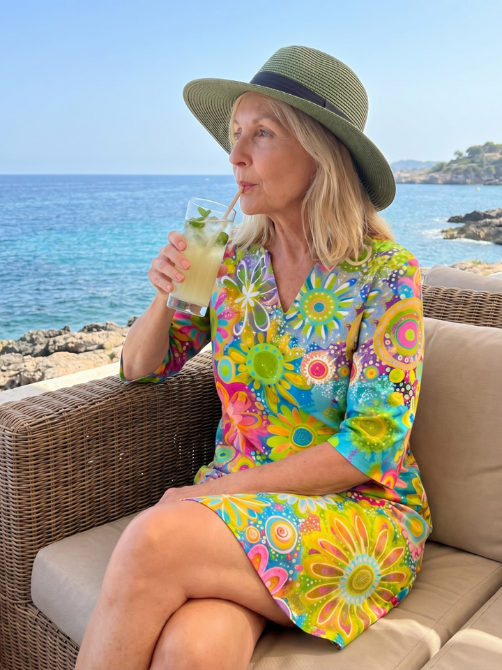 Women's Multicolor Floral Knee Length Dress Effortless Style, view 8 - Elena Harper