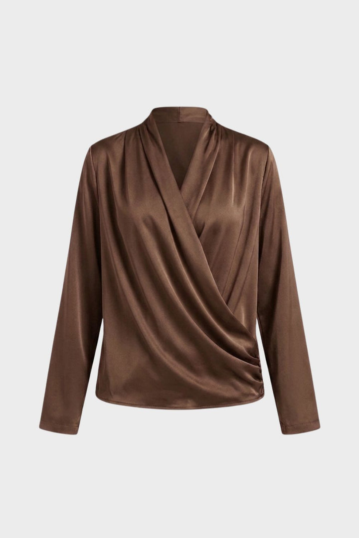 Women's Wrap Blouse with V-Neck and Long Sleeves - Elena Harper