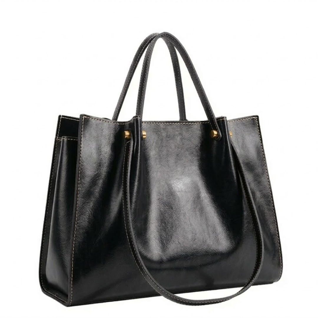 Vegan Leather Tote Bag with Zip Closure and Shoulder Strap for Women