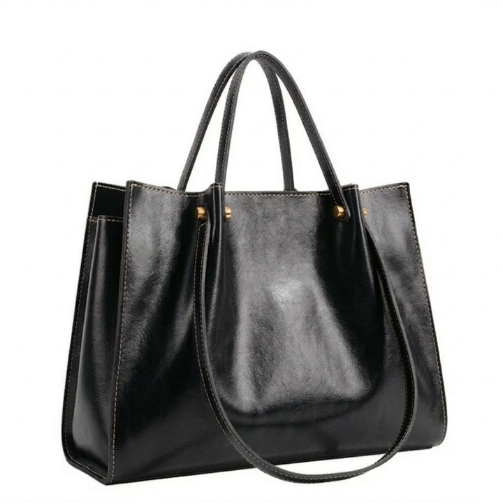Vegan Leather Tote Bag with Zip Closure and Shoulder Strap for Women
