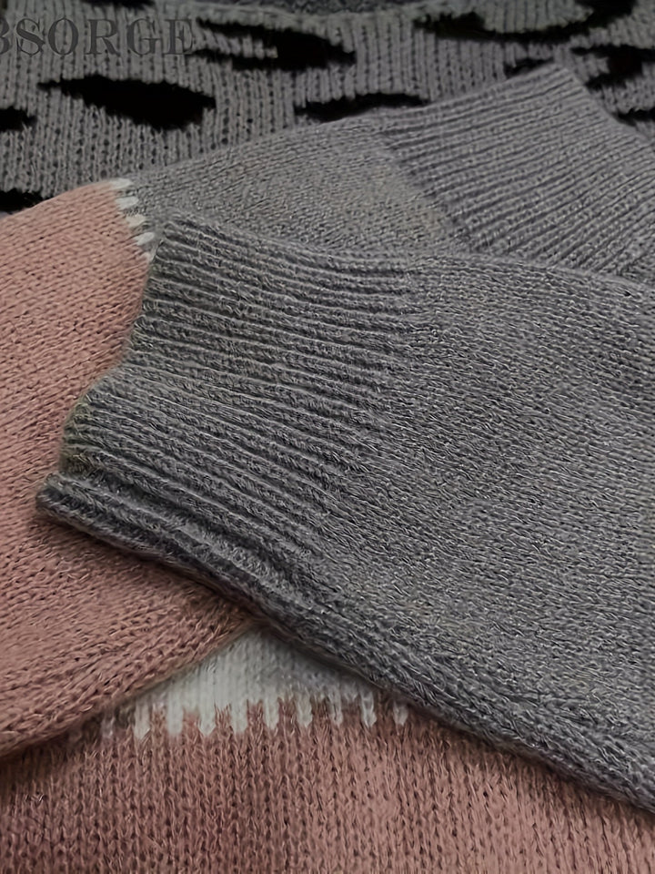 Tamsin Patterned Colour-Block Sweater, view 8 - Elena Harper