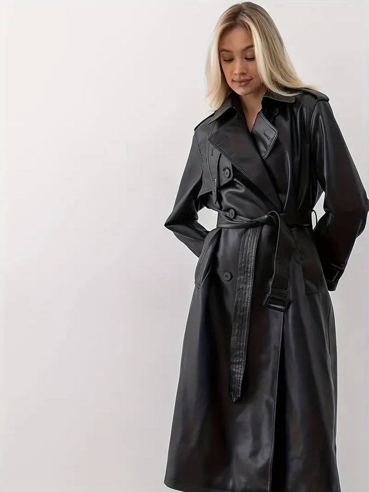 Emma | Chic and Luxurious Faux Leather Trench Coat