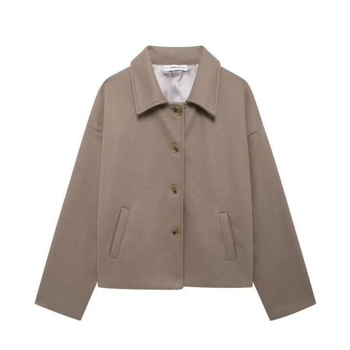 Short Women's Coat with Notched Collar - Chic and Soft