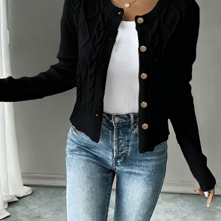 Isabelle - Elegant Twisted Knit Cardigan with Round Neck