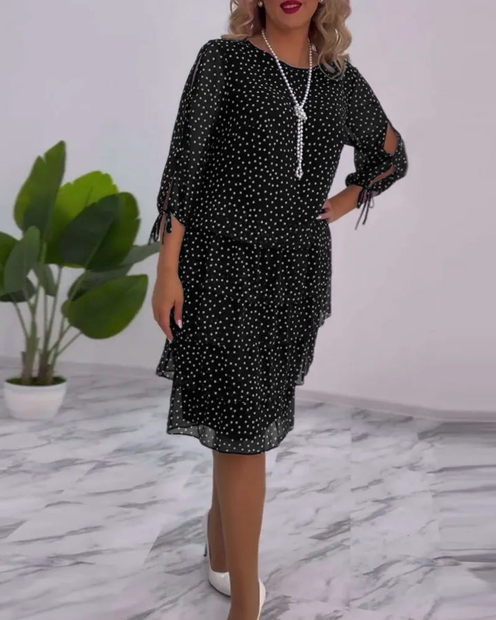 Women's Polka Dot Dress with Elegant Split Sleeves, view 8 - Elena Harper