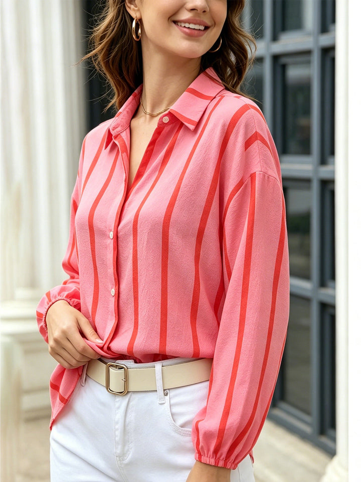 Striped Women's Blouse with Puff Sleeves - Light and Feminine
