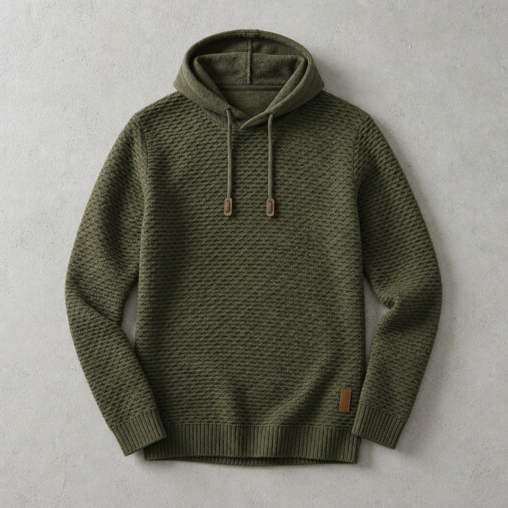 Bormio Basket-Weave Pullover Hoodie, view 2 - Elena Harper