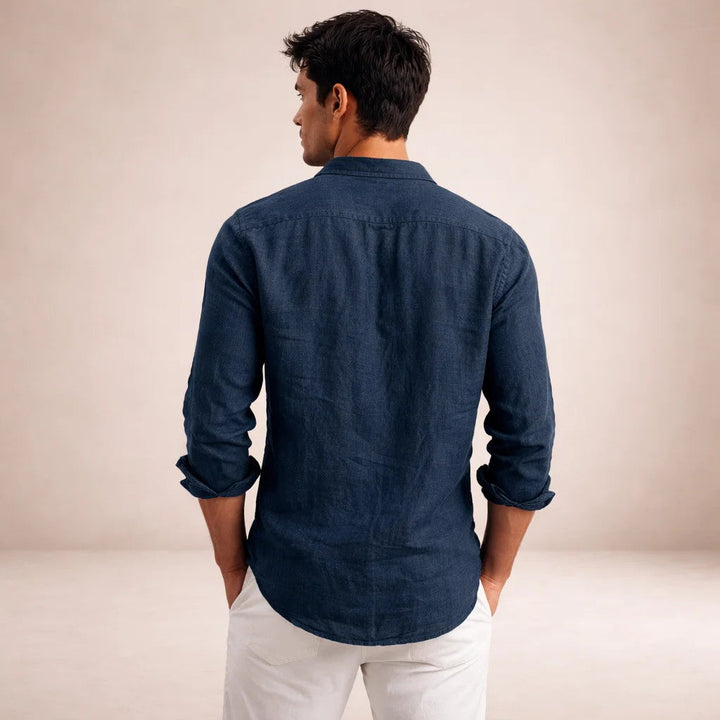 Linen Shirt with Open Collar for Men