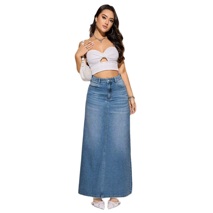 Women's Light Wash Denim Long Skirt - Casual and Versatile