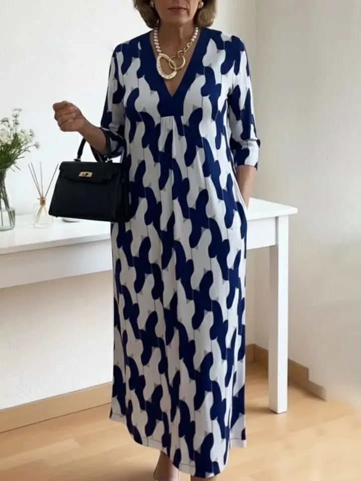 Asella Elegant Midi Dress with Art Print, view 3 - Elena Harper
