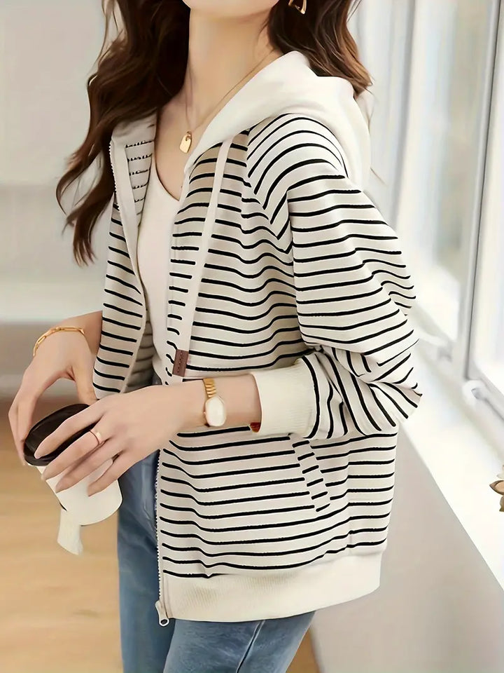 Striped Lightweight Hooded Jacket for Women – Comfortable Casual Wear