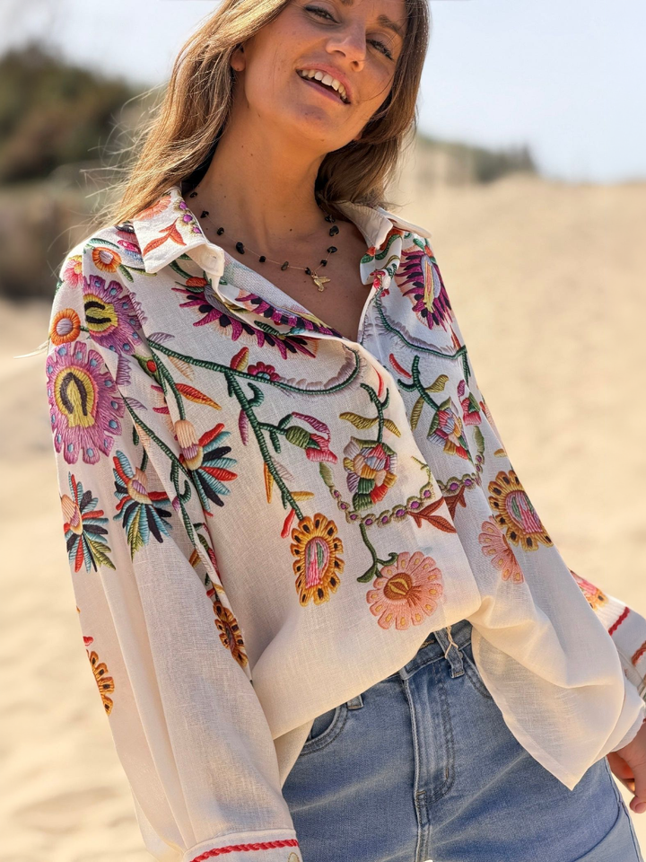 Oversized Beige Button-Down Shirt, view 6 - Elena Harper